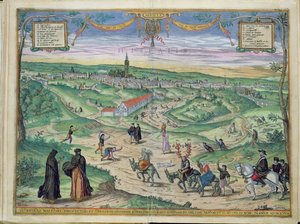 Sevillan kaupunkisuunnitelma Georg Braunin (1541-1622) ja Frans Hogenbergin (1535-90) Civitates Orbis Terrarumista, 1593 (katso yksityiskohdat 202049) tekijältä Joris Hoefnagel