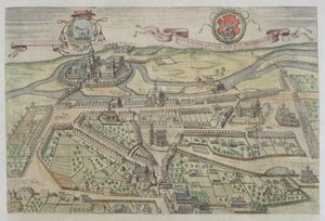 Näkymä Lowicziin Georg Braunin (1541-1622) ja Frans Hogenbergin (1535-90) Civitates Orbis Terrarumista tekijältä Joris Hoefnagel