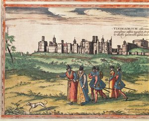 Näkymä Windsorin linnalle Georg Braunin (1541-1622) ja Frans Hogenbergin (1535-90) Civitates Orbis Terrarumista 1599 tekijältä Joris Hoefnagel