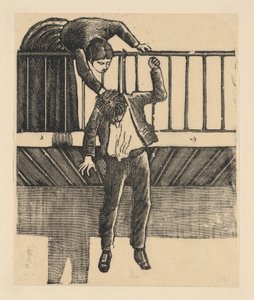 Nainen löytää miehen, joka on tehnyt itsemurhan hirttämällä itsensä baliin..., n. 1900-1910. tekijältä José Guadalupe Posada