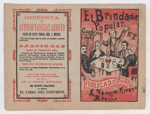 Kansi elokuvalle "El Brindador Popular", mies nostaa maljan ihmisryhmän istuimelle..., noin. 1880-1910. tekijältä José Guadalupe Posada
