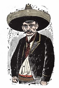 Emiliano Zapata (1880-1919), meksikolainen vallankumouksellinen. Ksylografia Jose Guadalupe Posada (1852-1913).