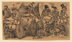 Luurankot calaveras ratsastavat polkupyöriä, n. 1900, n. 1900. tekijältä José Guadalupe Posada