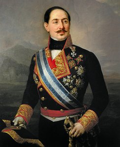 Muotokuva Francisco Serrano y Dominguezista (1810-1885), espanjalainen sotilas ja poliitikko, Liberaaliliiton johtaja, ensimmäisen tasavallan presidentti vuonna 1874 tekijältä José María Romero y López