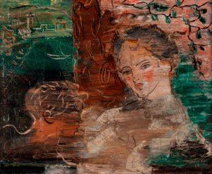 Kaksi hahmoa. Äiti ja lapsi.