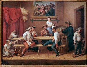 Pulqueria Taverne Etelä-Amerikassa, vieraat juovat pulquea (perinteinen mesoamerikkalainen alkoholijuoma) (Julkinen talo pulque-juomareineen) Augustin Arrieten maalaus (1800-luku) Mexico City, historiallinen kansallismuseo, Chateau Chapultepec