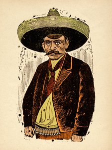 Meksikon vallankumous - Emiliano Zapata, n. 1910-1912 (ksylografia) tekijältä José Guadalupe Posada