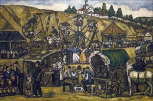 GUTIERREZ SOLANA, Jose (1886-1945). Festivaali San Isidron niityllä Madridissa (juhla San Isidoron niityllä Madridissa). 1933. Öljy kankaalle. Yksityiskokoelma. tekijältä Jose Gutierrez Solana