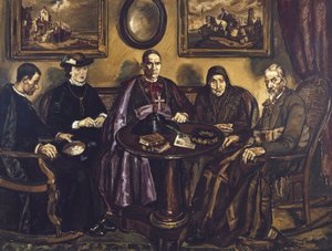 GUTIERREZ SOLANA, Jose (1886-1945). Piispan vierailu. 1926. (161 x 211 cm). Öljy kankaalle. ESPANJA. MADRID (AUTONOMINEN YHTEISÖ). Madrid. Reina Sofia -taidekeskus Kansallismuseo tekijältä Jose Gutierrez Solana