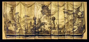 Vision Mediterranea, yksitoistalehtinen näyttö, n. 1925 (öljy kullattu puulevy) tekijältä Jose Maria Sert y Badia