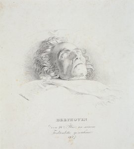 Ludwig van Beethoven (1770-1827) kuolinvuoteellaan, 28. maaliskuuta 1827