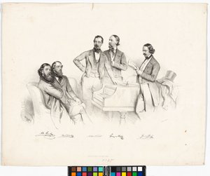 Ryhmäkuva: Anton Storch, Carl Binder, Anton Emil Titl, Franz von Suppé, Heinrich Proch tekijältä Josef Kriehuber