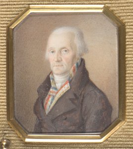 Iäkäs herrasmies sinisessä, valkoisessa ja punaisessa liivissä tekijältä Josef Lanzedelli d. Ä.