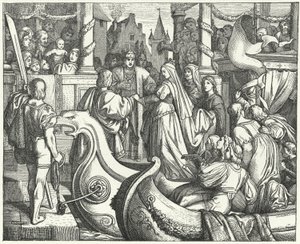 Pyhän Rooman keisari Frederick II toivottaa tervetulleeksi morsiamensa, Englannin Isabellan tekijältä Josef Mathias (after) Trenkwald