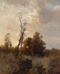 Syksyinen maisema metsästäjän kanssa