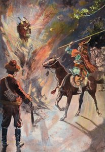 Robinson Crusoe: Hammaskivi-idolin tuhoaminen (väri litho) tekijältä Joseph (after) Finnemore