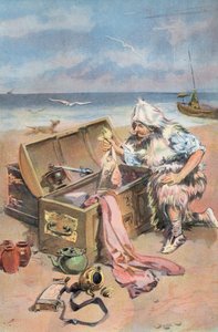Robinson Crusoe: Tutkin arkkuja (väri litho)