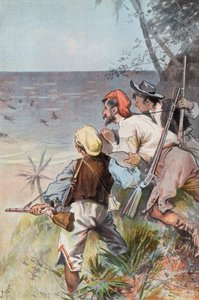Robinson Crusoe: Villien valtaama (väri litho) tekijältä Joseph (after) Finnemore