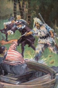 Robinson Crusoe: Pyydämme häntä periksi (väri litho) tekijältä Joseph (after) Finnemore