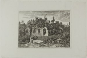 Aqüeducte sota el monestir de Sant Bonaventura a Roma, làmina deu de Die Römische Ansichtenfinnish tekijältä Joseph Anton Koch