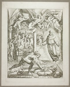 Paholaisen ja pyhän Franciscus Assisilaisen välinen taistelu Guido da Montefeltron sielusta, levy kolme teoksesta Darstellungen aus Dante