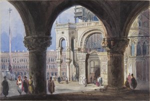 Venetsian San Marcin kirkko ja Piazza San Marc, liitetty Thomas Moodyn päiväkirjaan Sveitsin ja Italian kiertomatkasta, 1822 (wc paperilla).