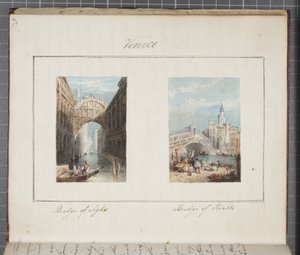 Venetsia, liimattu Thomas Moodyn päiväkirjaan Sveitsin ja Italian kiertomatkasta, 1822 (wc paperilla).