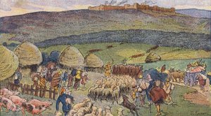 Bibracte, seppien asuttama kaupunki Galliassa ja turvapaikka vaara-aikoina (väri litho)