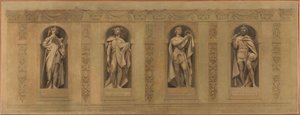 Saint-Paul-Saint-Louis-kirkon luonnos: Robert le Pieux. Clovis. Saint Louis. Kaarle Suuri, vuosina 1873-1875 (öljy kankaalle). tekijältä Joseph Blanc