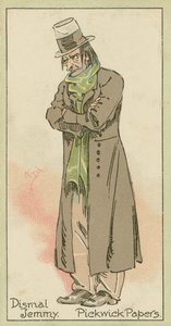 Dismal Jemmy, Pickwick Papers (värilitografia) tekijältä Joseph Clayton (1856-1937) (after) Clarke