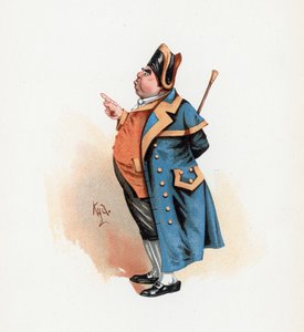 Mr. Bumble, kuvitus artikkelista "Character Sketches from Charles Dickens", n. 1890 (värilitho) tekijältä Joseph Clayton Clarke