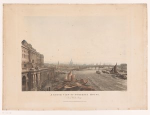 Näkymä Somerset Houselle ja Thamesille etelästä Etelänäkymä Somerset Housesta Waterloon sillalta (otsikko esineessä)