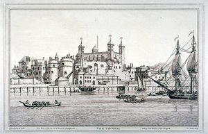 Etelänäkymä Lontoon Towerista veneillä Thames-joella, 1795 tekijältä Joseph Constantine Stadler
