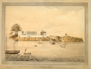 Näkymä Bance-saarelle, Sierra Leone, Afrikka, noin 1805 (vesiväri) tekijältä Joseph Corry