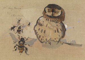 Pöllö ja mehiläiset (guassi pellavalle) tekijältä Joseph Crawhall