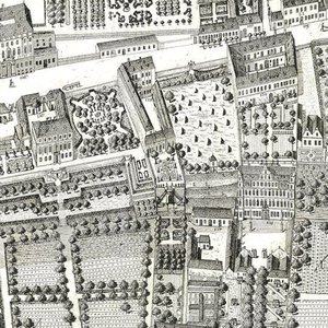 Yksityiskohta Wienin kartasta, jossa näkyy 135 Alsergrund, jossa Mozart ja hänen perheensä asuivat vuonna 1788 (etsaus ja kaiverrus) tekijältä Joseph Daniel Huber