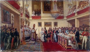 Kuningas Leopold I:n ja Orléansin prinsessan avioliitto vuosina 1833-1837 (öljy). tekijältä Joseph Desire Court