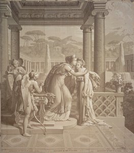 Tapettisuunnittelu Cupidilla ja Psychellä, 1815 tekijältä Joseph Dufour