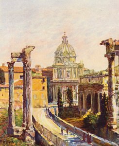 Rooma: Forum Capitolilta katsottuna (värilitografia). tekijältä Joseph Felix Bouchor