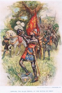Edward, Musta prinssi Crecyn taistelussa, kuvitus teoksesta "Lasten tarinoita Englannin historiasta", n. 1920