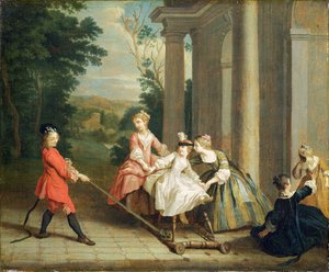 Lapset leikkivät harrastushevosen kanssa, n. 1741-47