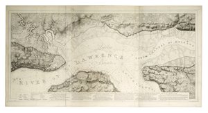 Quebecin ja sen ympäristön suunnitelma puolustuksineen, noin 1781 (värillinen kaiverrus). tekijältä Joseph Frederick Wallet DesBarres