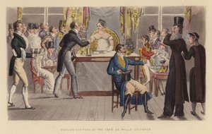 Englantilaisia vieraita Cafe de Mille Colonnesissa (värillinen kaiverrus)