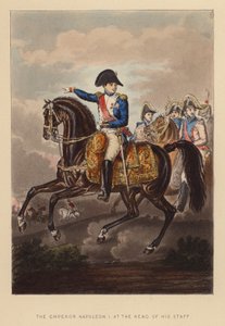 Keisari Napoleon I esikuntansa johdossa (värillinen kaiverrus)