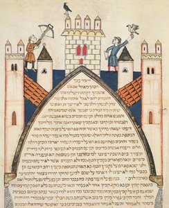 Metsästys haukkojen kanssa, kuvitus juutalaisesta Cervera-raamatusta, 1299