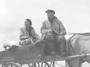 Aviomies ja vaimo istuvat cockling-kärryissä tekijältä Joseph Hardman