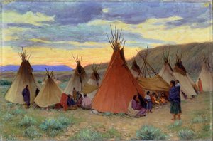 Ilta Crow Reservationissa, Montana (öljy kankaalle) tekijältä Joseph Henry Sharp