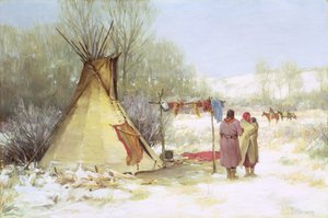 Intiaanit palaavat talvileiriin (öljy kankaalle) tekijältä Joseph Henry Sharp