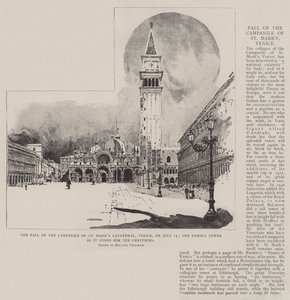 Venetsian Pyhän Markuksen katedraalin Campanilen putoaminen 14. heinäkuuta, kuuluisa torni sellaisena kuin se seisoi kymmenen vuosisataa. tekijältä Joseph Holland Tringham