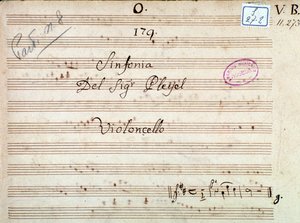 Ensimmäinen sivu Pleyelin sinfoniasta D-duurissa tekijältä Joseph Ignace Pleyel